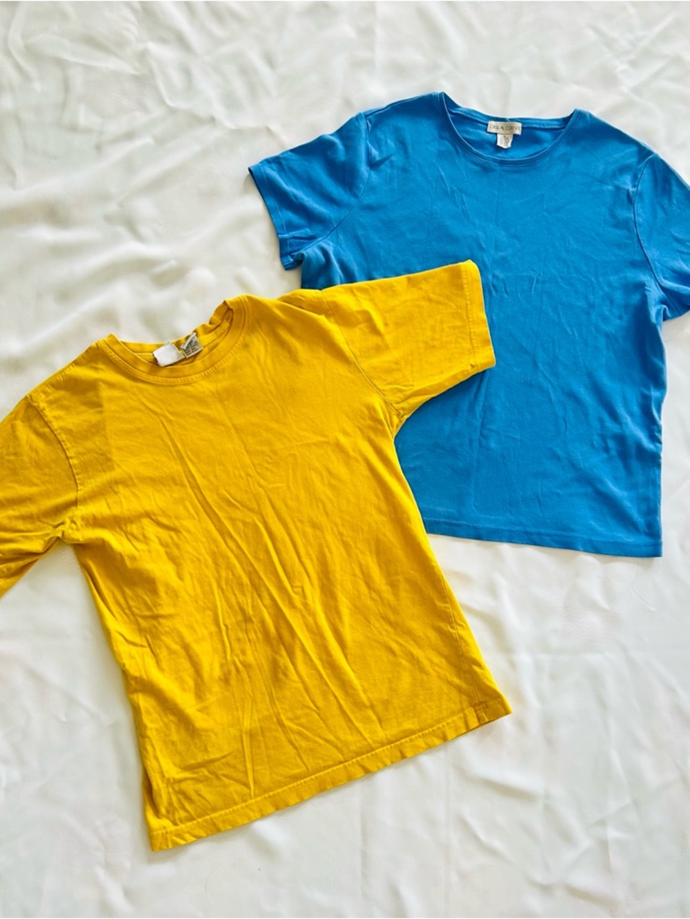 NWOT Set of 2 XL 100% Cotton Tshirts Golden Yellow Sky Blue Casual Corner Circo